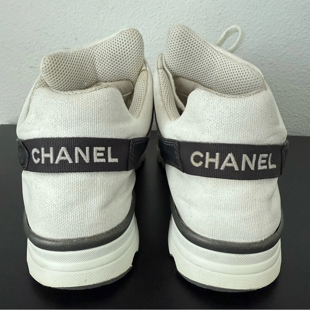 Chanel CC Logo Sneakers Leather Canvas Athletic Shoes